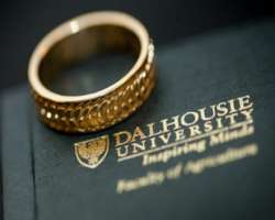 The university also offers a barley ring which is the official ring for the Faculty of Agriculture. It is made with 14k white and yellow gold or stain